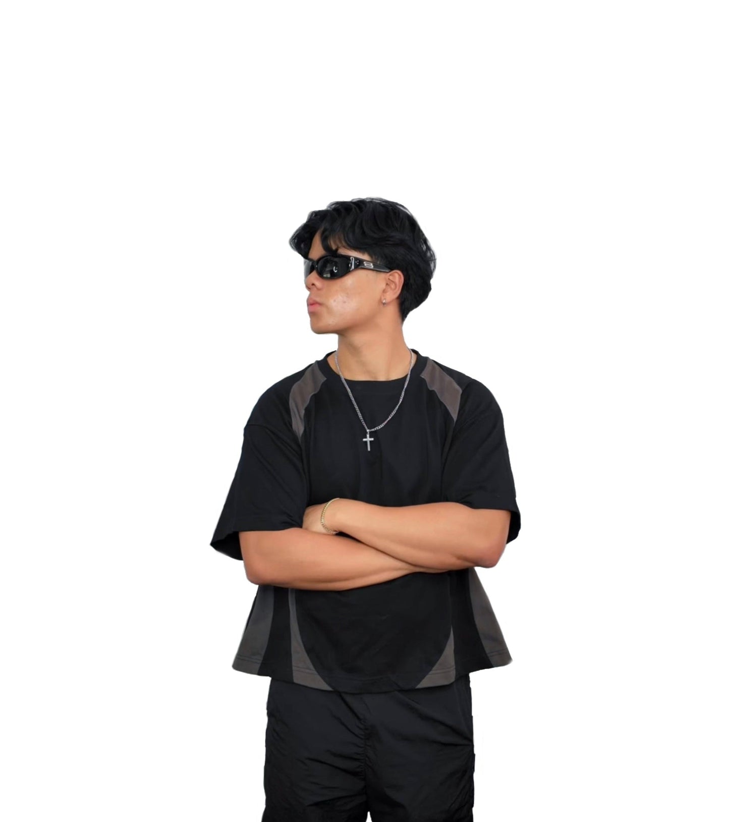 Aura Cropped Boxy Tee Black-Grey
